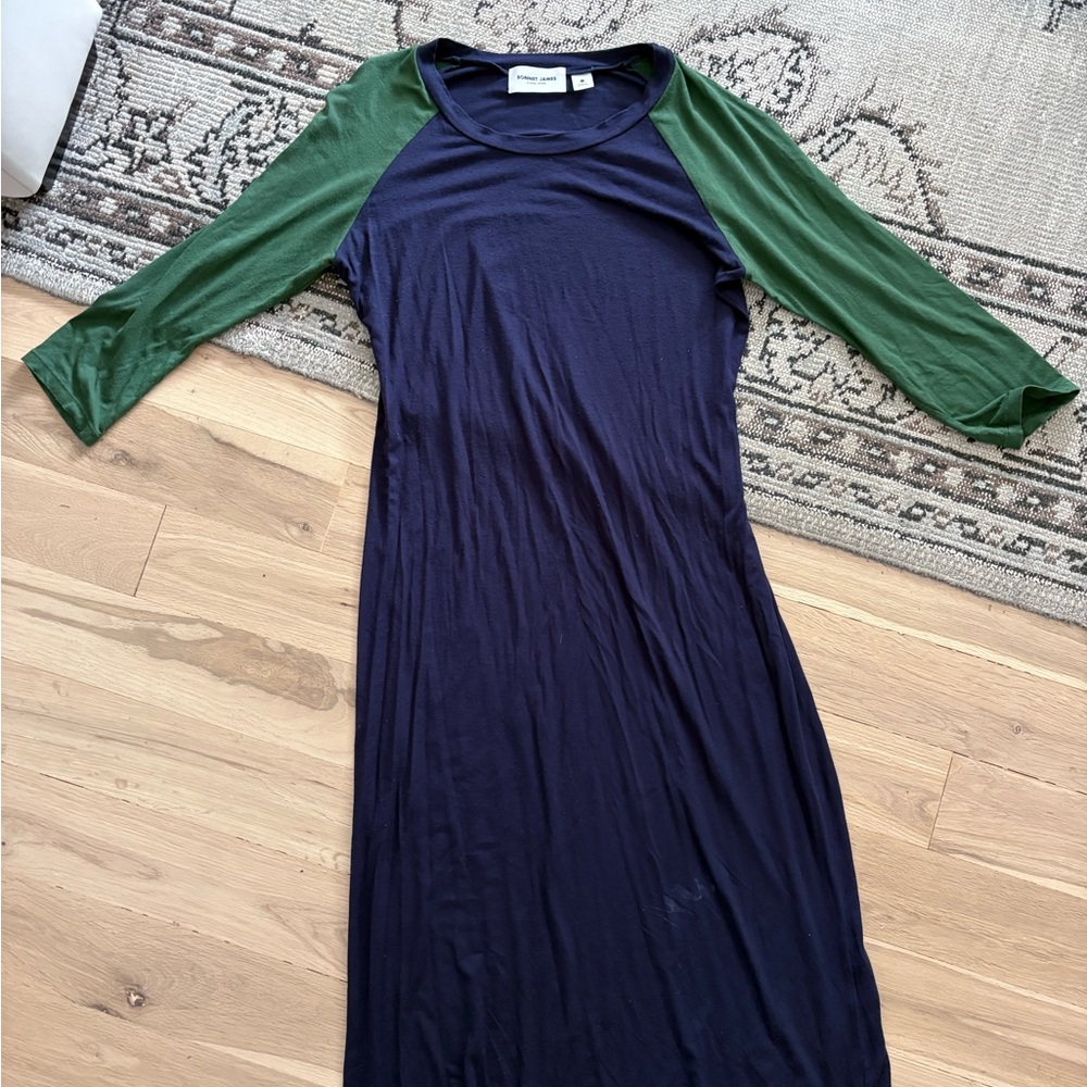 Chic Navy and Green Long Sleeve Dress